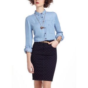 Anthropologie Pilcro and the Letterpress Polka Dot Denim Pencil Skirt, Size 26